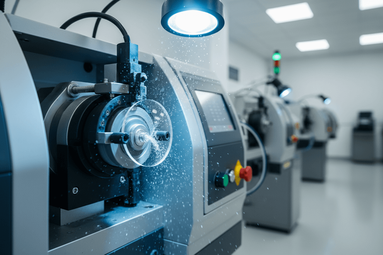 Industrial machine in a factory setting with blurred background