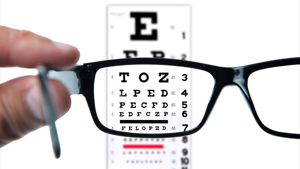Viewing eye chart through glasses 