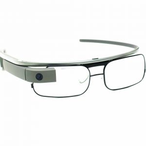 Thin-metal framed glasses frames with Google smart glasses.
