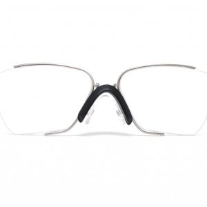 Semi-round and -rectangular prescription lens insert with a soft-padded nose bridge.