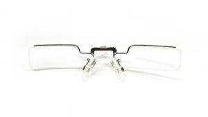 Clear, rectangular prescription lens insert with an attached soft-padded nose bridge.